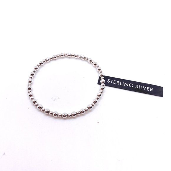 Sterling Silver Stretch Bracelet Alternating Beads 3mm & 4mm - Picture 2 of 4